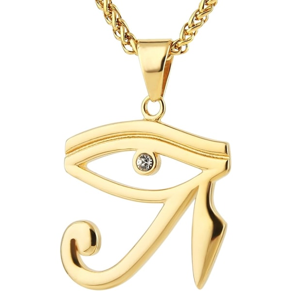 CZ Eye of Horus Egypt Protection Pendant - ruostumattomasta teräksestä valmistettu kaulakoru, muinainen egyptiläinen suojelun symboli