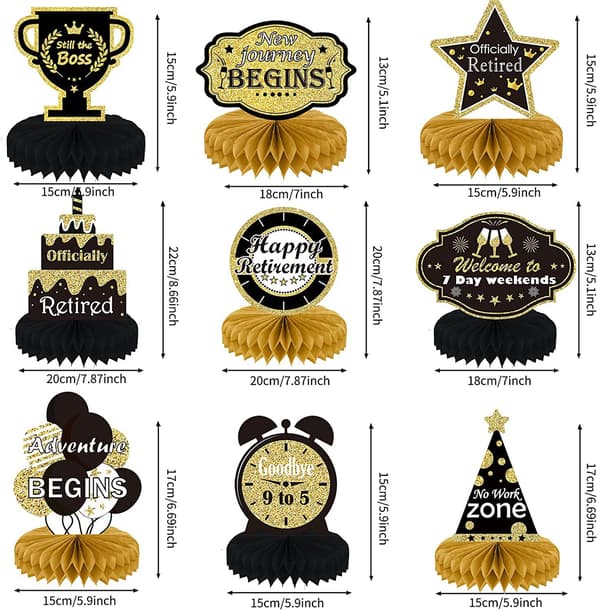 Pensionistfest Dekoration Desktop Dipper 9 Stykker Sort Guld Bi