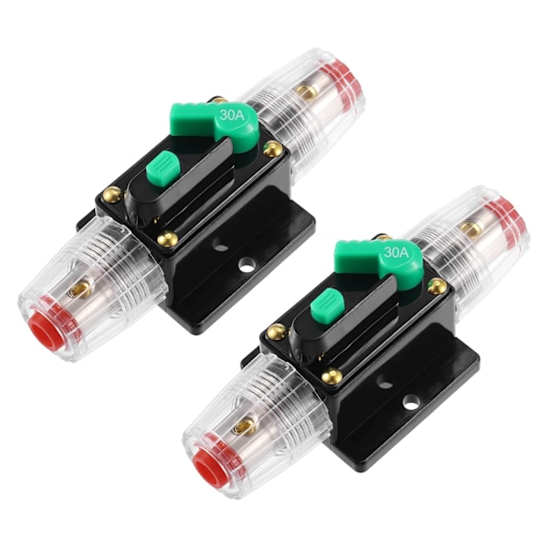 2 stk. DC 12V-48V 30A Bil Reset Sikringsholder - Sort og Grøn