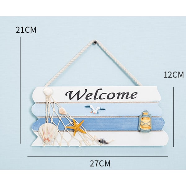 Middelhavs Nautisk Træ Velkomstskilt, Strand Stil Velkomst Dør Plakat, Træ Velkomstskilt, 27*12*2cm