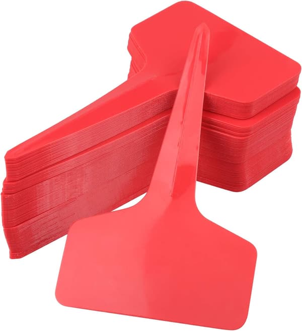 100-pack röda plastväxtetiketter
