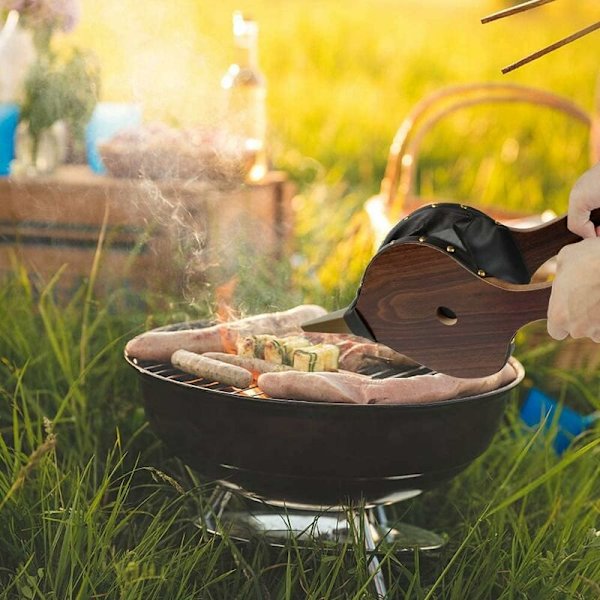 Blæser, Pejs Blæser, Manuel Træ Pejs Blæsebælg, Støbejernsdyse med Ledning til Pejs, Grill, Udendørs Camping (Brun)
