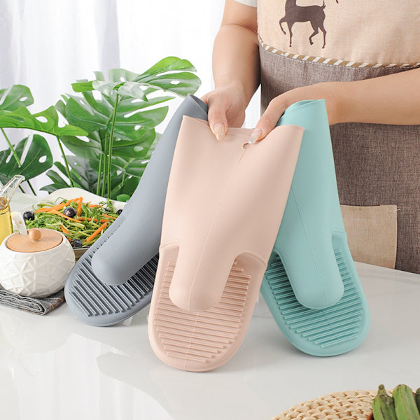 Nordiske tykke mikrobølgeovnshansker, sklisikre, anti-skold, varmeisolerende hansker, silikagel hansker til baking 15,5 * 28 cm