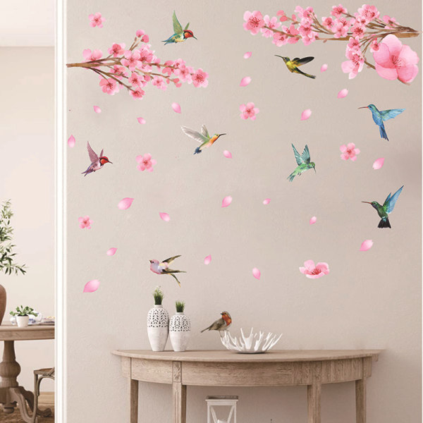 En set väggklistermärken Blommor Fåglar Väggdekoration för väggdekoration