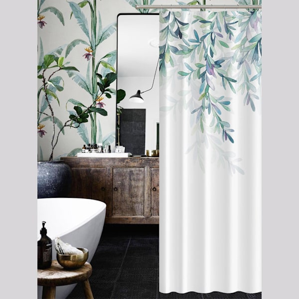 1 stk. bruseforhæng 180x180cm smukt plantemønster, vandtæt bruseforhæng