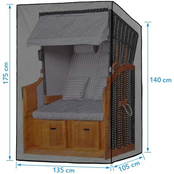 Strandlounge stolsöverdrag - Vintertåligt - 210D - Vattentätt - Rivtåligt och UV-skyddande - Svart - 135 x 105 x 175/140 cm