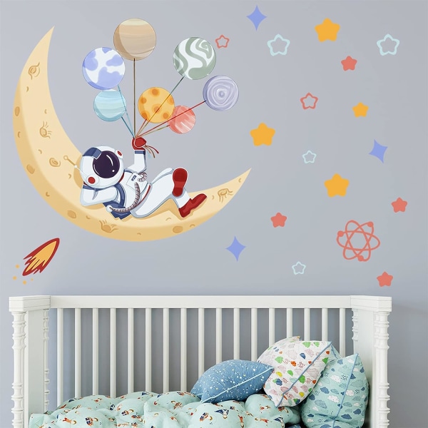 Astronaut Wall Decals The Cosmic Rambler Wall Sticker, Cartoon Spaceman Moon Spa