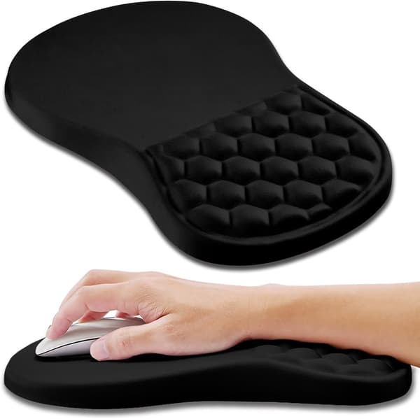 Musemåtte med håndledsstøtte, Ergonomisk musemåtte, Memory Foam med skridsikker gummibase til computer, bærbar (Sort)