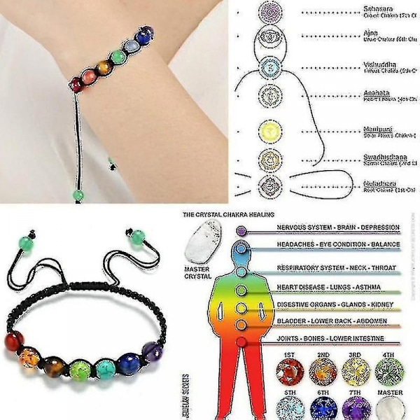 Chakra Armband Naturliga Läkande Stenar Pärlor Armband Justerbar Sladd Energi Armband