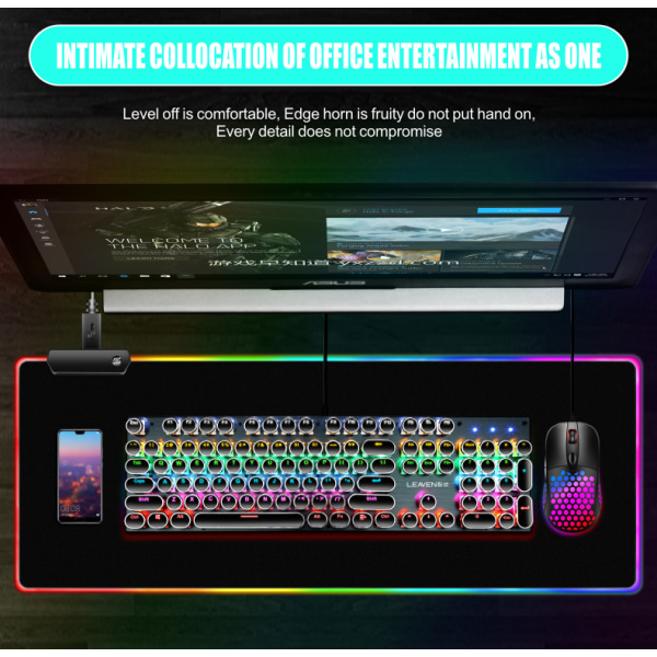 Suuri RGB-pelihiirimatto - Jatkettu pehmeä tietokoneen näppäimistö