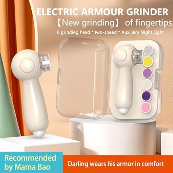 Elektrisk neglefil for baby - Oppladbar negleklipper for baby med 6 myke slipehode-erstatningsputer - Perfekt elektrisk negleklippersett for baby