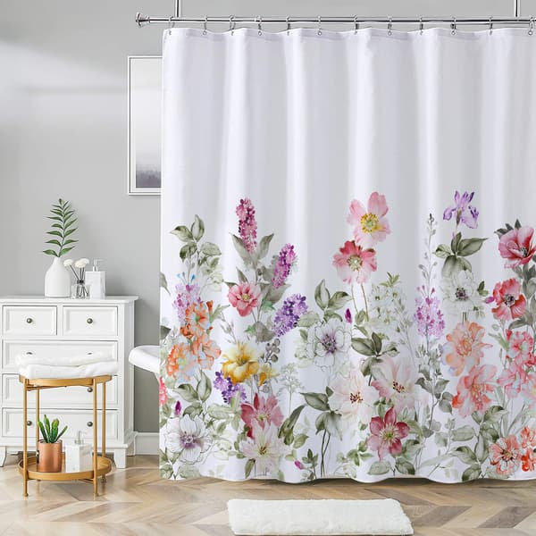 1 stk vakker blomsterdusjgardin, vanntett polyesterdusjgardin