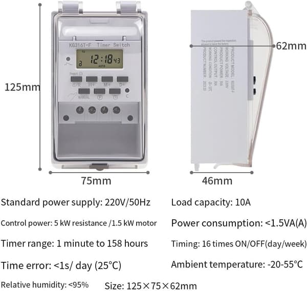220V Programmerbar Relæ Intelligent Digital LCD Væg Timer Switch med Vandtæt Gennemsigtigt Dæksel