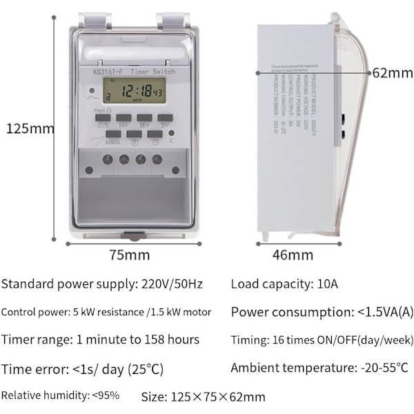 220V Programmerbart Relä Intelligent Digital LCD Väggtimer med Vattentätt Transparent Skydd