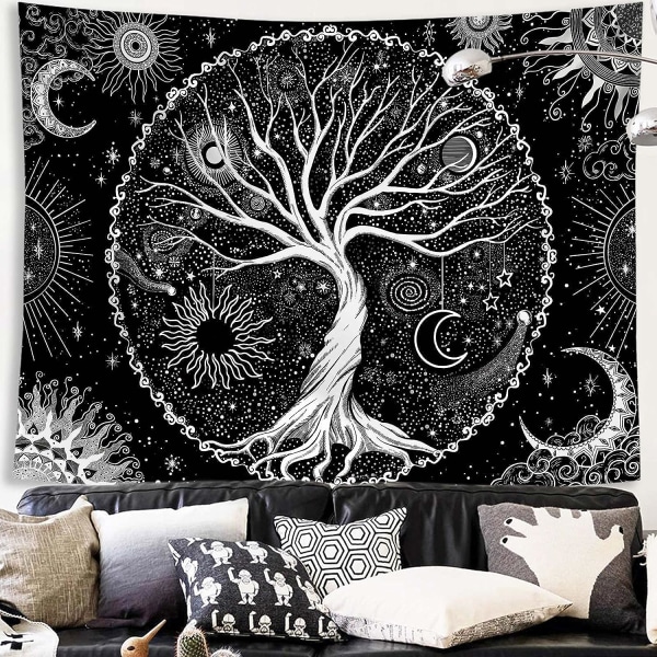 Livets träd Tapestry Svart och vit gobeläng Galaxy Space Tapes
