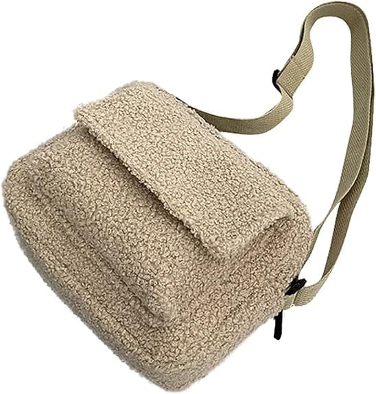 Skulderveske i lammeull for kvinner, khaki
