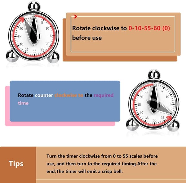 60 minutters køkkentimer, børnetimer mekanisk timer manuel tid