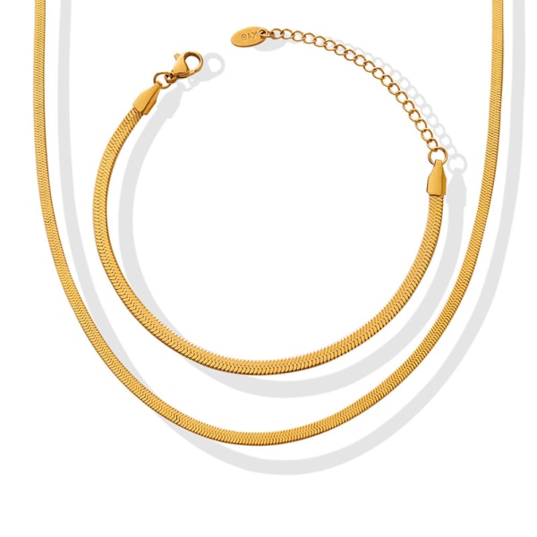 Dainty Gold Chain Armbånd halskæde sæt til kvinder 18K guldplade