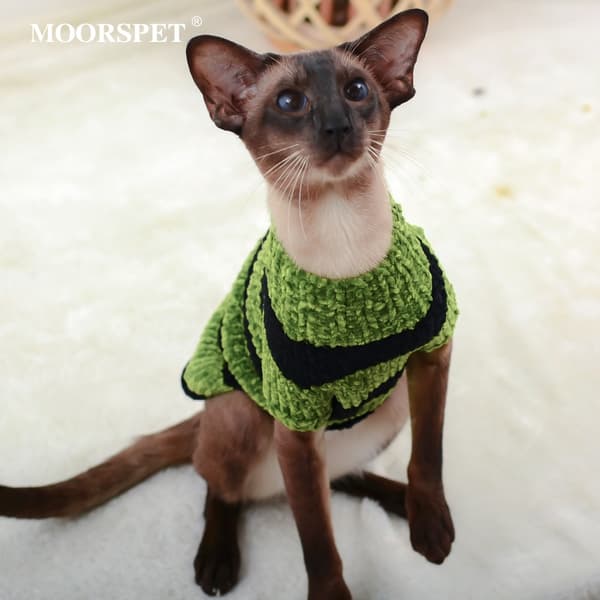 Pet Clothing Høst og Vinter Sphinx Devon Katteklær Tykk Hold Varme Kjæledyr Tilbehør s gressgrønn