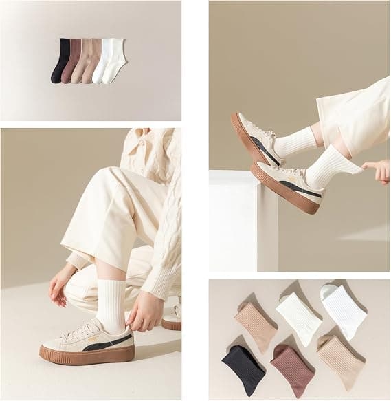 Par Damsockor i Bomull, Casual Sockor, Bekväma Sockor för Storlek 5-9