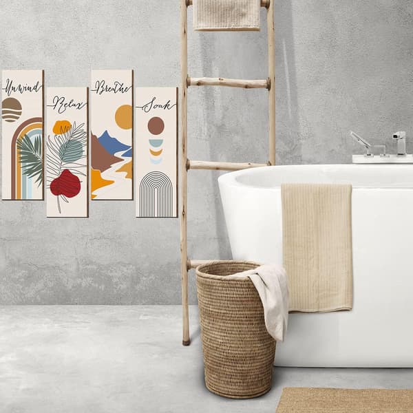 4 st Relax Soak Unwind Breathe skyltdekor Boho badrum trä