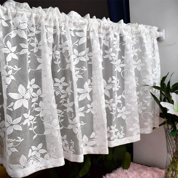 Hvid blonde kort gardin til køkkenvindue Jacquard Floral Sheer