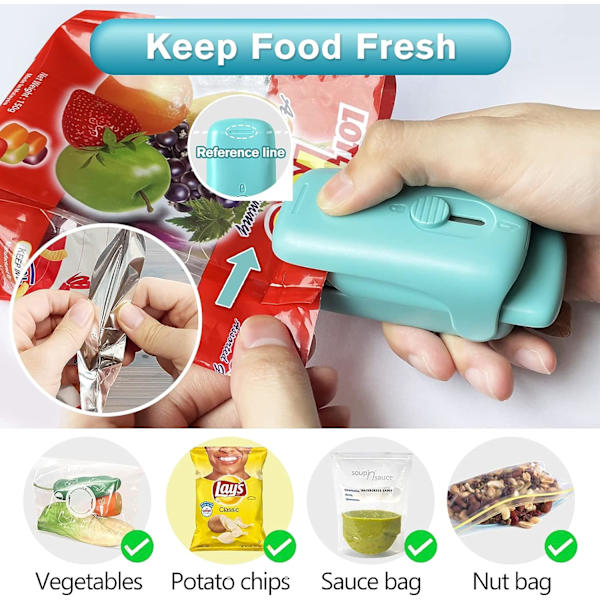 Mini grønn håndholdt forsegler, 1 stk vakuumforsegler og kutter, bærbar poseforsegler for snacks, kjeks i plast - uten batterier