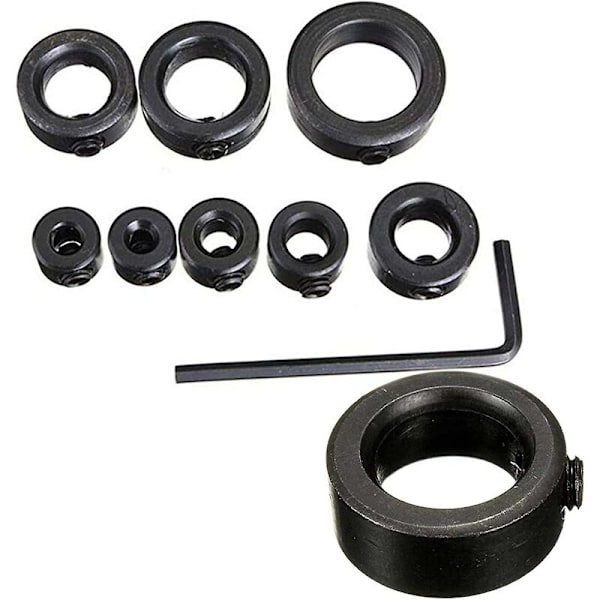 Borrchuck 9 st begränsningsstift djupstopp, positioneringsring borrdjupstopp, djupstoppbit, positionerare, lokaliserare, borr, sexkantsstorlekar: 8 olika djupstopp, lådan innehåller 8 olika djupstoppringar (3, 4, 5, 6, 8, 10, 12, 16 mm), som kan användas för olika typer av borr, och en insexnyckel.
