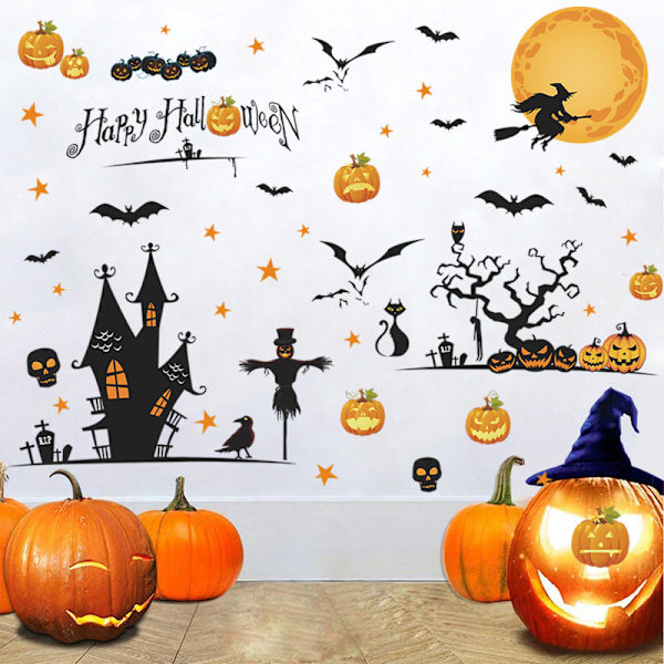 3D Halloween vindusklistremer veggklistremer, slott gresskar heks hall