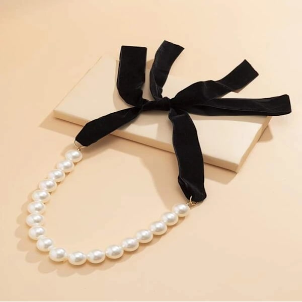 Mote Perle Choker Halskjede For Kvinner Daglig Bruk (svart)