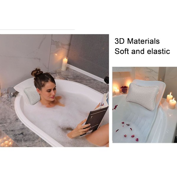 Badeputer, Badeputer for Badekar, med 2 Kraftige Sugkopper, for Fast Støtte, Ergonomisk Spa Badeputer, Puter for Optimal Nakke Avslapping (