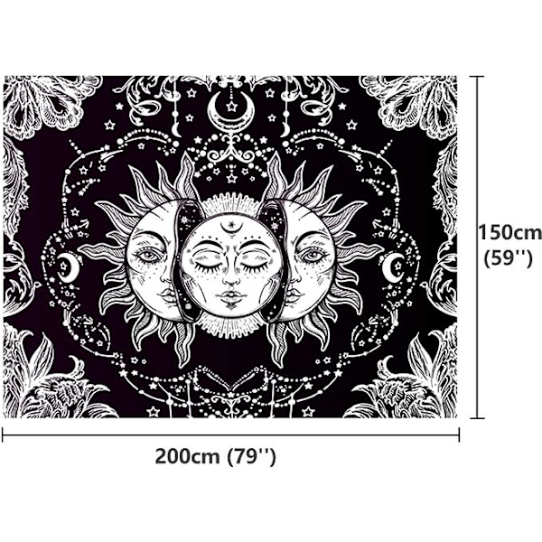 Sol och måne väggbonad psykedelisk gobeläng, mandala väggbonad väggduk estetisk tarot psykedelisk väggmatta tygkonst dekoration för sovrum vardagsrum (svart & vit, 200x150cm)