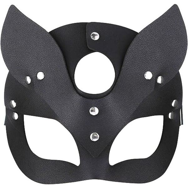 Masque de mascarade pour femmes noir luxe cuir chat renard masque