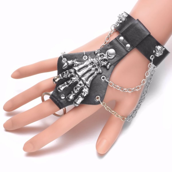 Punk Rock Alloy Skull Hand Nit Chain Cuff Armband