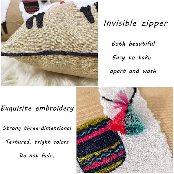 Bomuldslinned pudebetræk Vintage Farmhouse Boho broderet