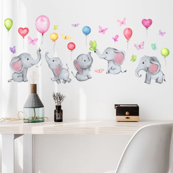 Lilla drömmare ballong flygande elefant väggdekaler, söt tecknad film