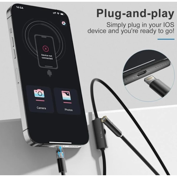 Endoskop för iPhone, Inspektionskamera med 8mm Objektiv, 3 Meter Halvstyv Kabel Boroskop IP68 Vattentät