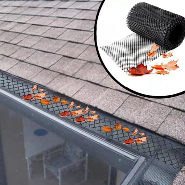 Skyddande nät för hängrännor 6M Hängrännsnät med 10 fasta krokar för att undvika lövavfall, hopfällbart och justerbart