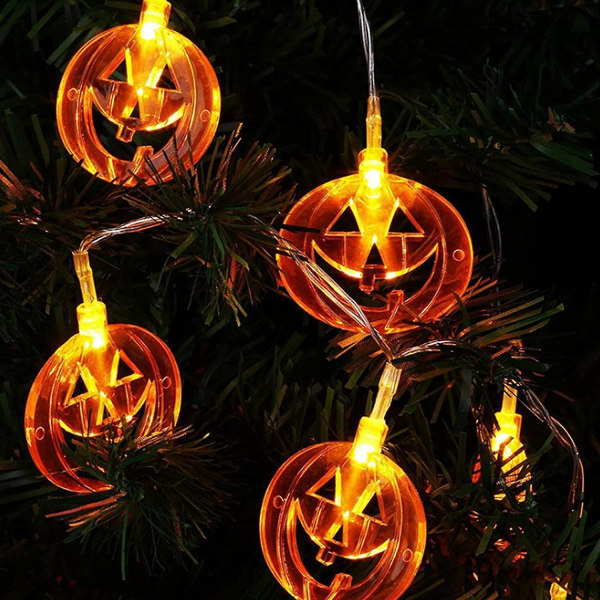6m 40 LED solcellelyskjede for Halloween, utendørs dekorasjon for fest, Halloween, hage, ferie, høst, gresskarlykt varmt lys