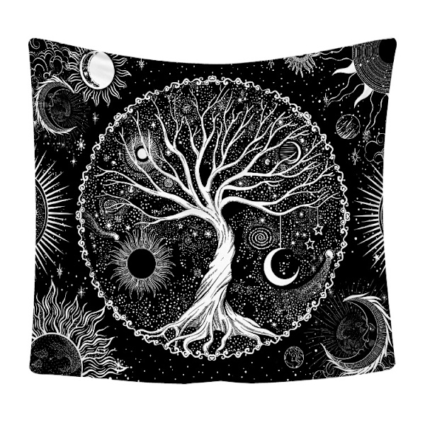 1 kappale Elämänpuu seinävaate Kuu ja aurinko Musta seinävaate Psykedeelinen seinävaate Tähtitaivas Mandala seinävaate Dekoraatio (230x180cm)