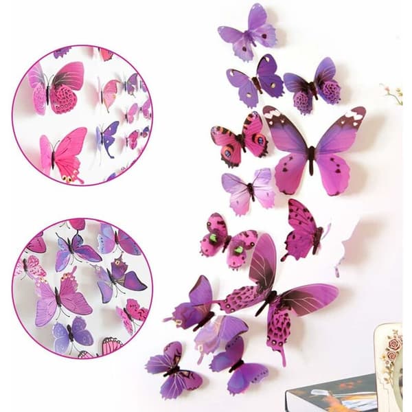 36 kappaletta 3D-perhos tarroja, violetteja perhos tarroja/koriste