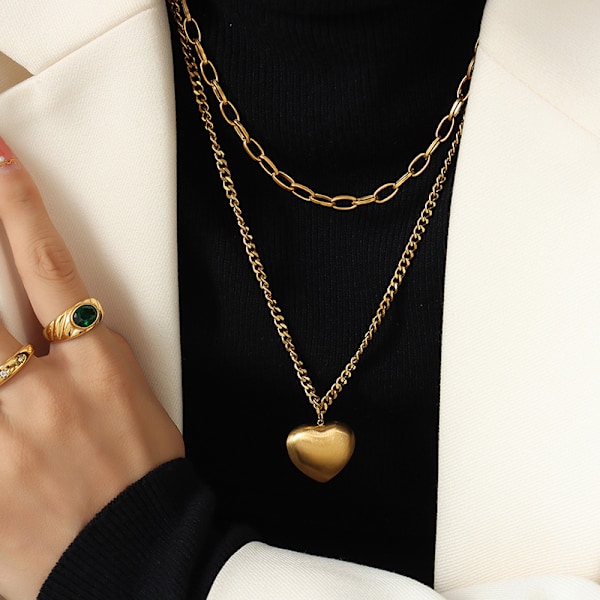 Nytt franskt modetemperament dubbelt hjärtformat frostat designhänge halsband