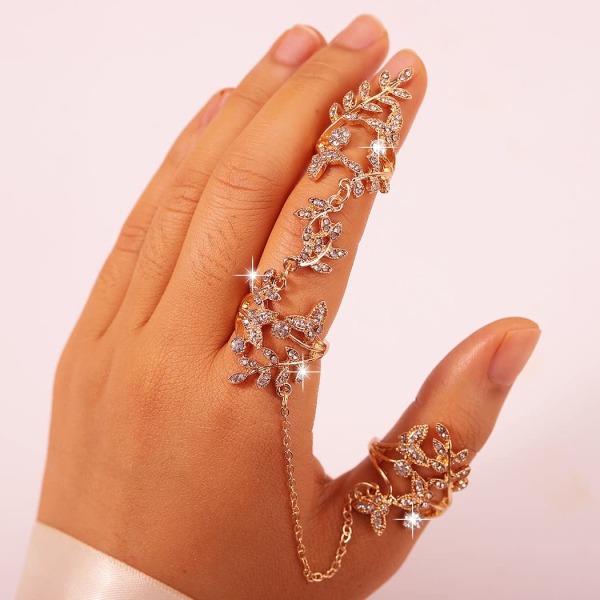 Strass Finger Ring Armband Guld Knuckle Hand Chain Sele Slave Finger Ch