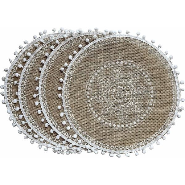 Vit boll C Boho matbord set med 4 runda placemats för vintermatsal