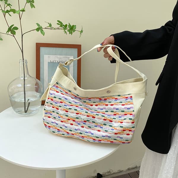Canvas Tote Bag för kvinnor Retro Axelväska Crossbody Väskor Canvas Handväskor Bokstäver
