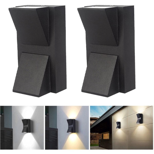 Væglampe - 1 stk., 6W - Indendørs/udendørs LED-væglampe, 6000K Hvid væglampe IP65 Udendørs væglampe til soveværelse, stue, badeværelse, dobbelt sort