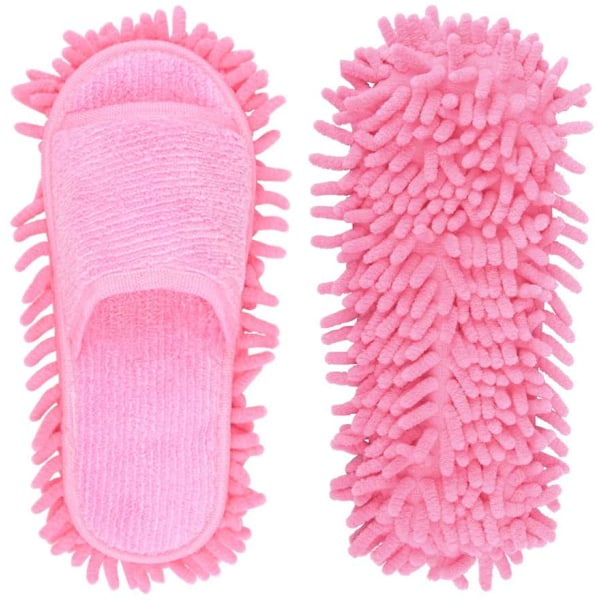 Mikrofibertofflor Golvrengöring Mopp Herrar och Damer Hushållsdammsugning Tofflor Golvrengöringsverktyg (Rosa)