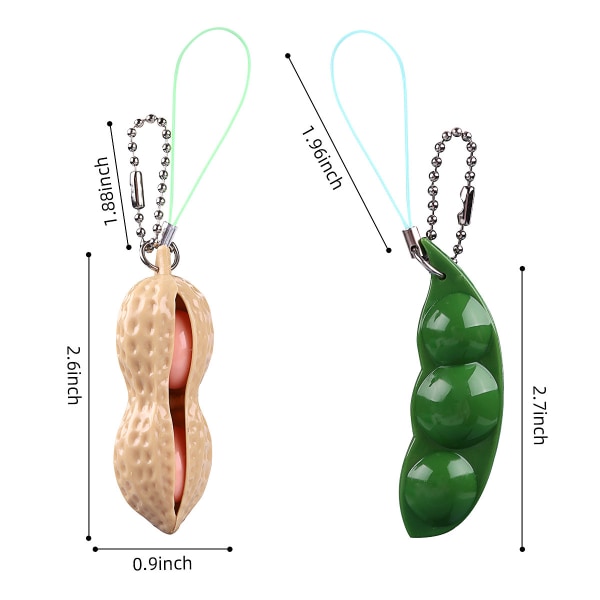 8 stk morsomme ansiktsuttrykk Squeeze Bean Fidget Toy, gave til barn og voksne for å frigjøre stress og angst, Pea Soybean Stress Relief Keychain Pendants (4 nøtter, 4 bønner)