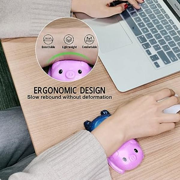 Musematte håndleddsstøtte, søt mini gris håndleddsstøtte, ergonomisk musematte laget av minneskum for kontor datamaskin bærbar håndleddsstøtte, hjelper med smertelindring