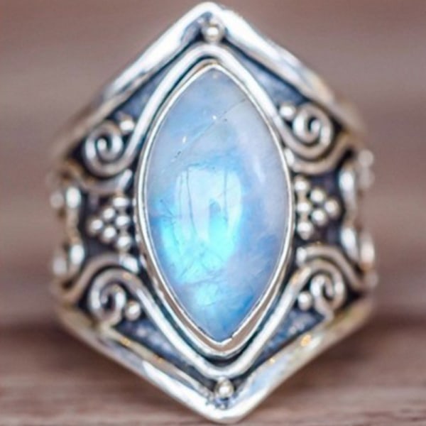 Naturlig Marquise Form Moonstone 925 Sterling Silver Filigran Sol